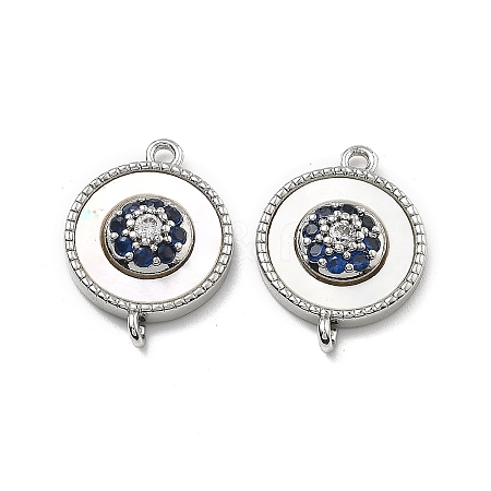 Brass Micro Pave Blue Cubic Zirconia and Shell Connector Pendants KK-B129-17P-1