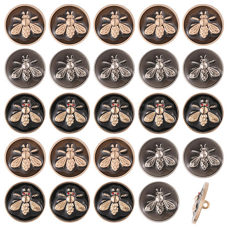24Pcs 3 Colors 1-Hole Zinc Alloy Flat Round with Bees Buttons BUTT-CA0001-30-1