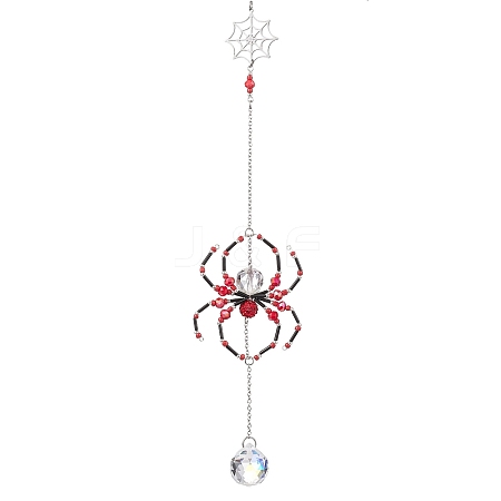Spider Glass Beaded Hanging Ornaments HJEW-TA00172-02-1