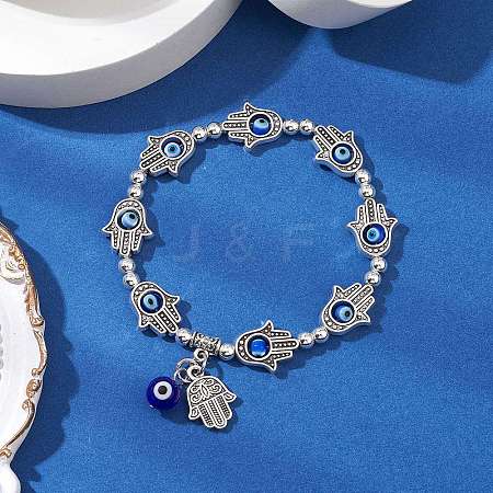 Alloy Hamsa Hand with Evil Eye Link Charm Bracelets for Women Men BJEW-JB11468-1