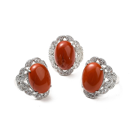 Natural Red Jasper Adjustable Rings RJEW-P043-04P-23-1