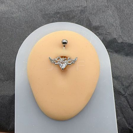 Heart with Wings Brass Crystal Rhinestone Curved Barbell Belly Rings FS-WG4497F-01-1