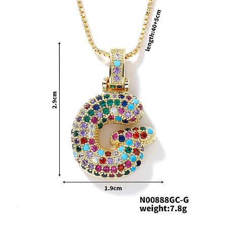 Brass Pave Colorful Cubic Zirconia Letter Pendant Box Chain Necklaces LS-NU0575-7-1