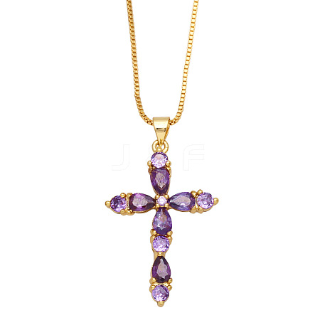 Colorful Zircon Cross Necklace Hip Hop Fashion Diamond Sweater Chain NKB266 ST6191788-1