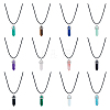 FIBLOOM 12Pcs 12 Styles Double Terminated Pointed Bullet Natural & Synthetic Mixed Gemstone Pendant Necklaces with Wax Cords NJEW-FI0001-44-1