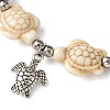 2Pcs 2 Colors Starfish & Turtle Dyed Synthetic Turquoise Beaded Stretch Bracelet Sets BJEW-JB10925-4