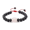 Natural Morganite & Rose Quartz & Lava Rock Braided Bead Bracelets Set for Girl Women BJEW-JB06972-02-2