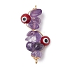 5Pcs 5 Styles Natural Red Aventurine & Natural Green Aventurine & Natural Red Jasper & Natural Amethyst & Glass Chip Copper Wire Wrapped Handmake Lampwork Red Evil Eye Connector Charms PALLOY-JF02977-01-3