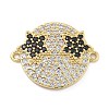 Rack Plating Brass Micro Pave Clear Cubic Zirconia Flat Round Connector Charms KK-A234-040G-02-1