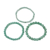 3Pcs Round Natural Green Aventurine Beads Stretch Bracelets Sets for Women BJEW-JB10961-4