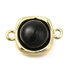 Brass Pave Black Glass Square Links Connector Charms KK-K388-20G-1