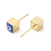 Long-Lasting Plated Cube with Enamel Evil Eye Stud Earring EJEW-E272-01G-04-2