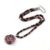 Natural Rhodonite 4.5mm Round Beaded Flower Pendant Necklaces NJEW-T016-04K-3