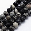 Natural Black Silk Stone/Netstone Beads Strands X-G-I199-11-8mm-1