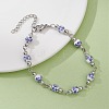 Round Flower Printed Porcelain Ceramic Beads Link Chain Bracelets for Women BJEW-JB12684-02-1