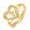 Heart with Letter Rack Plating Brass Micro Pave Clear Cubic Zirconia Adjustable Rings for Women RJEW-I105-01G-P-1