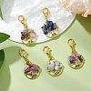 5Pcs 5 Styles Flat Round with Tree of Life Natural Lapis Lazuli & Tourmaline & Flower Amazonite & Rhodonite & Amethyst Chips Pendant Decorations HJEW-JM02579-2