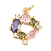 1Pc Brass Colorful Cubic Zirconia Pendants KK-YW0003-88-1