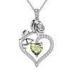 Rhodium Plated 925 Sterling Silver Pave Cubic Zirconia Rose Heart Birthstone Pendant Cable Chain Necklaces PW-WGEE50C-08-1