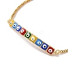 Enamel Rectangle with Evil Eye Link Slider Bracelet with Cubic Zirconia BJEW-E015-07G-M-3