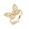 Adjustable Brass Butterfly Finger Rings with Clear Cubic Zirconia CU-CBA7E55-18G-01-4