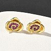 Rose Flower Brass Micro Pave Cubic Zirconia Stud Earrings EJEW-G452-08G-01-2
