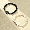 2Pcs 2 Color Dyed Synthetic Turquoise Cross & Alloy Beaded Stretch Bracelets Set BJEW-YW00002-02-3