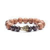 Natural Garnet & Coconut Wood Stretch Bracele with Dragon Head for Men Women BJEW-JB07548-01-1