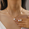 Plastic Imitation Pearl Round Pendant Necklaces & Hoop Earrings Sets WGD642E-01-2