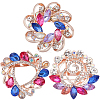 Gorgecraft 3Pcs 3 Style Colorful Dyed Quartz Flower & Heart Brooch Pins FIND-GF0005-31-1