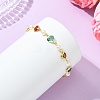 Brass Glass Colorful Heart Link Chain Bracelets with Natural Pearl Beads for Women BJEW-JB14163-1