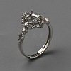 Adjustable 925 Sterling Silver Micro Pave Cubic Zirconia Oval Ring Component STER-WH0007-05P-1