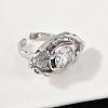Brass Pave Cubic Zirconia Adjustable Open Cuff Rings for Women RJEW-R032-01P-3