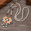 Ancient Style 6mm Imitation Pearl Round Beaded Alloy Cloud Pendant Hanfu Long Necklaces UX7679-3-2