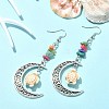 Dyed Synthetic Turquoise Crescent Moon with Tortoise Dangle Earring EJEW-JE05269-01-3