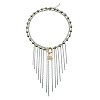 Two Tone Alloy Sun and Chain Tassel 2-Strand Bib Necklaces with CCB Plastic Beads for Women WG233F9-01-1