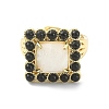 Synthetic Moonstone & Natural Black Agate Gemstone Rectangle Adjustable Ring RJEW-B030-01A-04-3