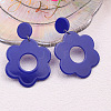 Flower with Flat Round Opaque Acrylic Dangle Stud Earrings FS-WG69462-11-1