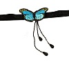 Gothic Alloy Rhinestone Black Lace Blue Butterfly Choker Necklaces for Women FS-WG02494-03-2