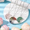 3Pcs 3 Styles Chakra Moon Natural Rose Quartz & Green Aventurine & Mixe Stone Copper Wire Wrapped Tree Pendant Necklaces NJEW-JN05031-2