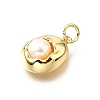 Brass Pave Natural Pearl Oval Charms KK-V011-45A-G-2
