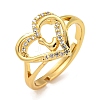 Heart with Letter Rack Plating Brass Micro Pave Clear Cubic Zirconia Adjustable Rings for Women RJEW-I105-01G-L-1