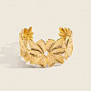 304 Stainless Steel Vintage Flower Wide Open Cuff Bangles for Women DF2042-1