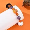 Handmade Lampworrk Ghost Pumpkin and Round Natural Amethyst & Red Agate Beaded Stretch Bracelets for Women BJEW-TA00766-2