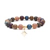 Natural Agate Round Beaded Stretch Bracelet with Brass Star Charm BJEW-JB08647-1