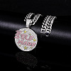 Hip-Hop Alloy Full Crystal and Rose Rhinestone Self Made Medal Pendant Cuban Link Chain Necklaces for Men Women FS-WG8D003-01-2