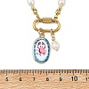 Printed Brass Oval Pendant Natural Cultured Freshwater Pearl Beaded Necklaces for Women NJEW-JN06384-3