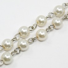 Handmade Glass Pearl Beaded Chains for Necklaces/Bracelets Making AJEW-PH00633-02