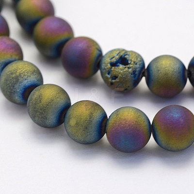 Electroplate Natural Druzy Agate Beads Strands G-G708-6mm-07-1