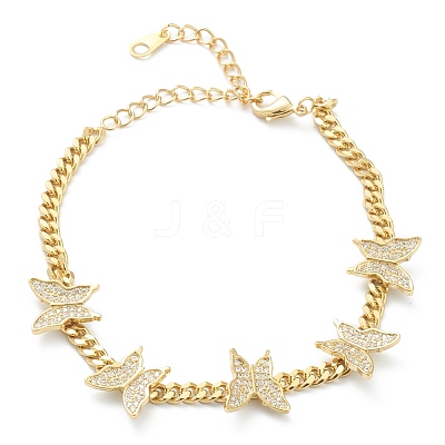 Brass Micro Pave Clear Cubic Zirconia Curb Chain Bracelets BJEW-B009-03G-1